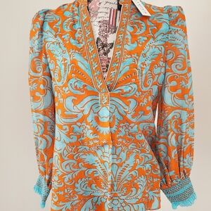 Alice + Olivia Orange and Blue Blouse